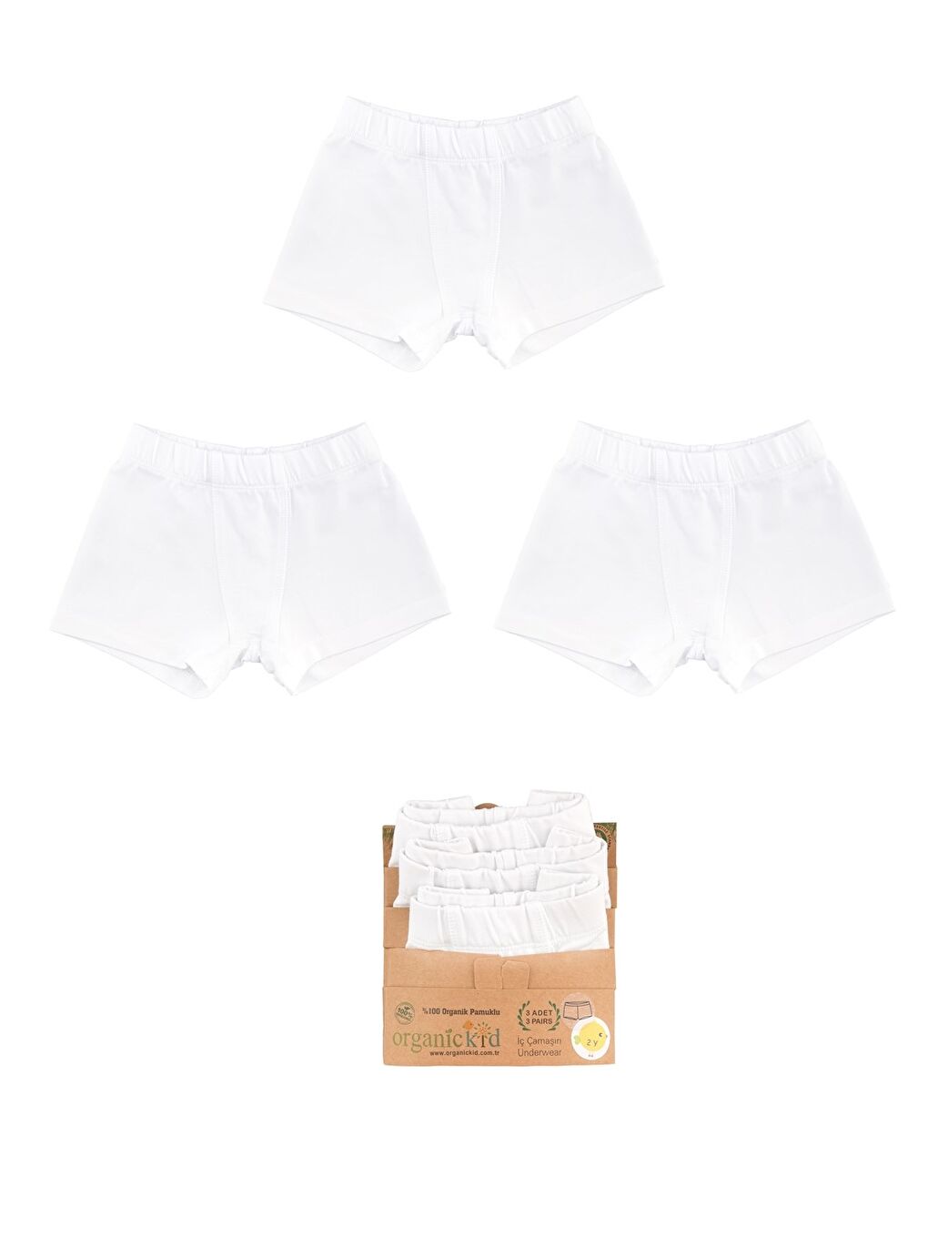 Beyaz Beli Lastikli Erkek Bebek Boxer 3'lü