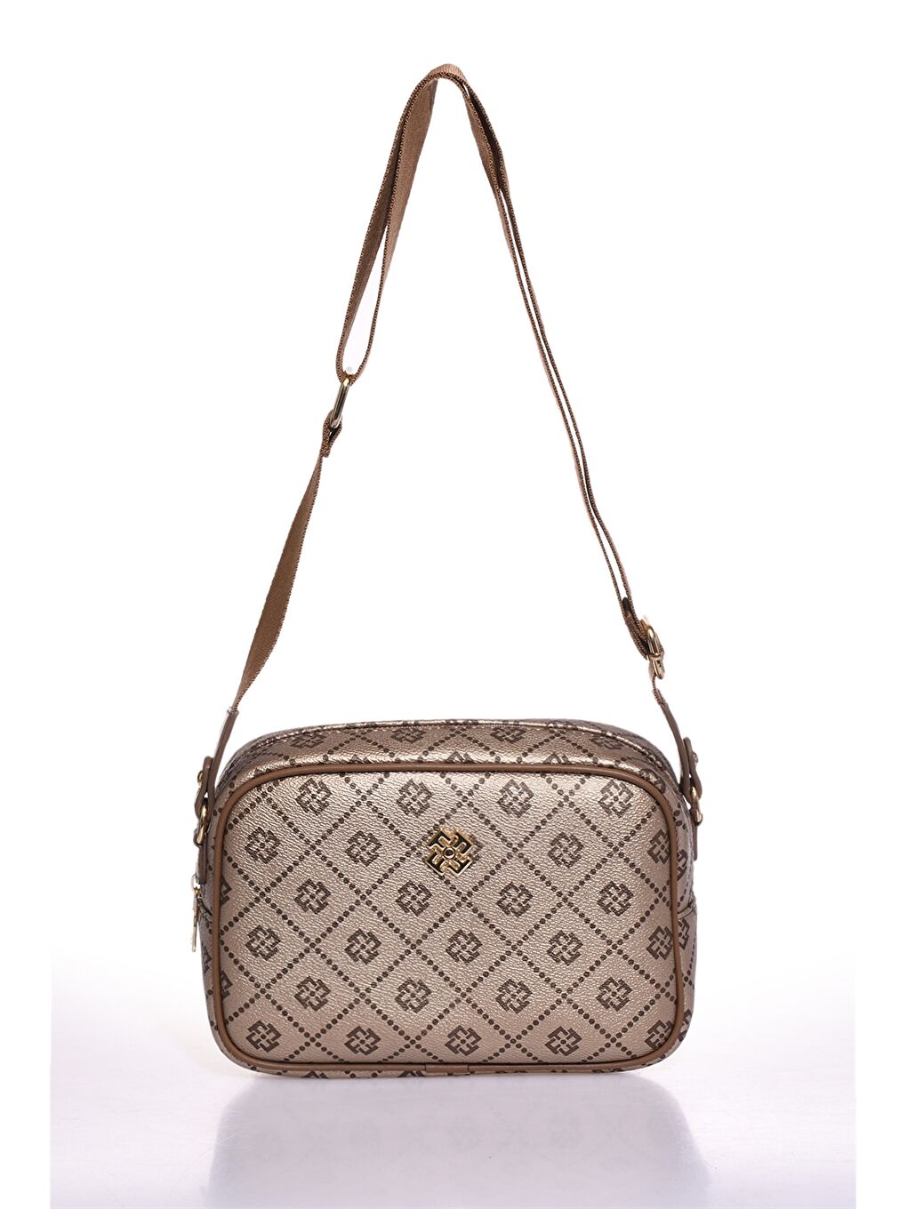 Sarı Deri Görünümlü Baskılı Kadın Omuz Çantası