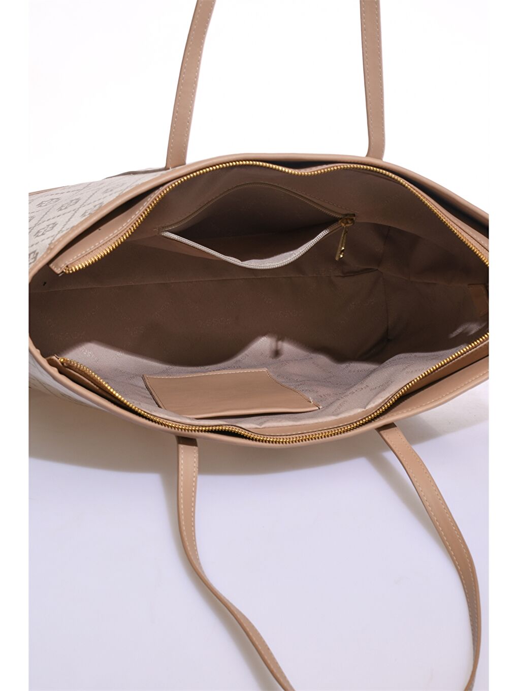 Bej Deri Görünümlü Baskılı Kadın Tote Çanta-3