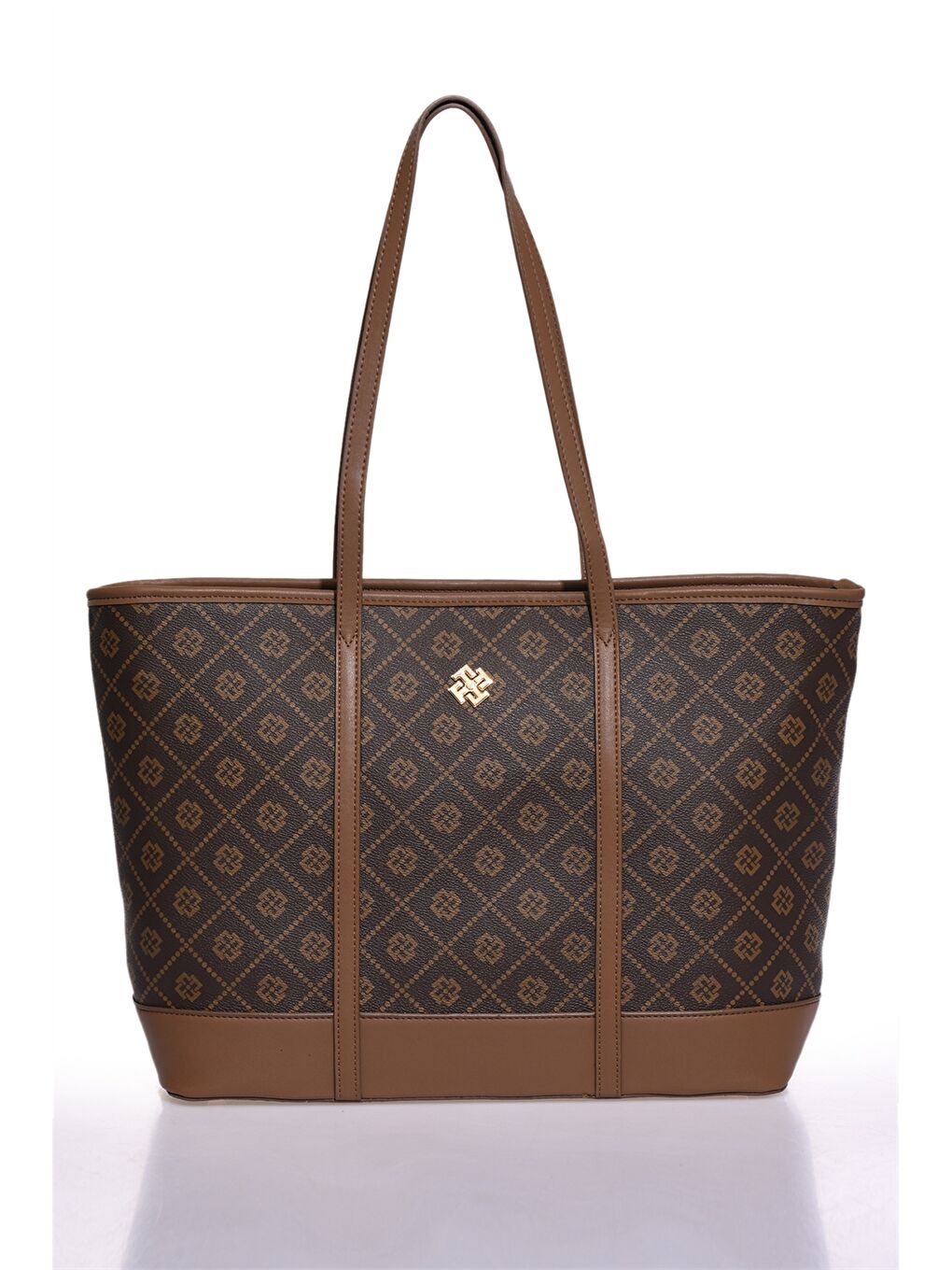 Kahverengi Deri Görünümlü Baskılı Kadın Tote Çanta