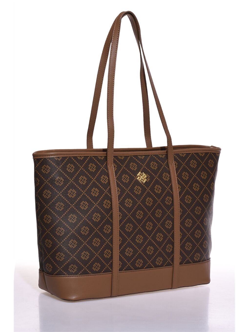 Kahverengi Deri Görünümlü Baskılı Kadın Tote Çanta-1