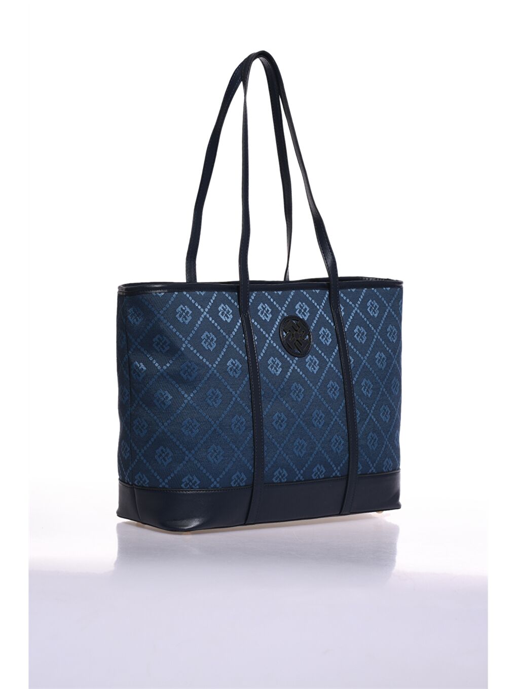 Mavi Deri Görünümlü Baskılı Kadın Tote Çanta-1