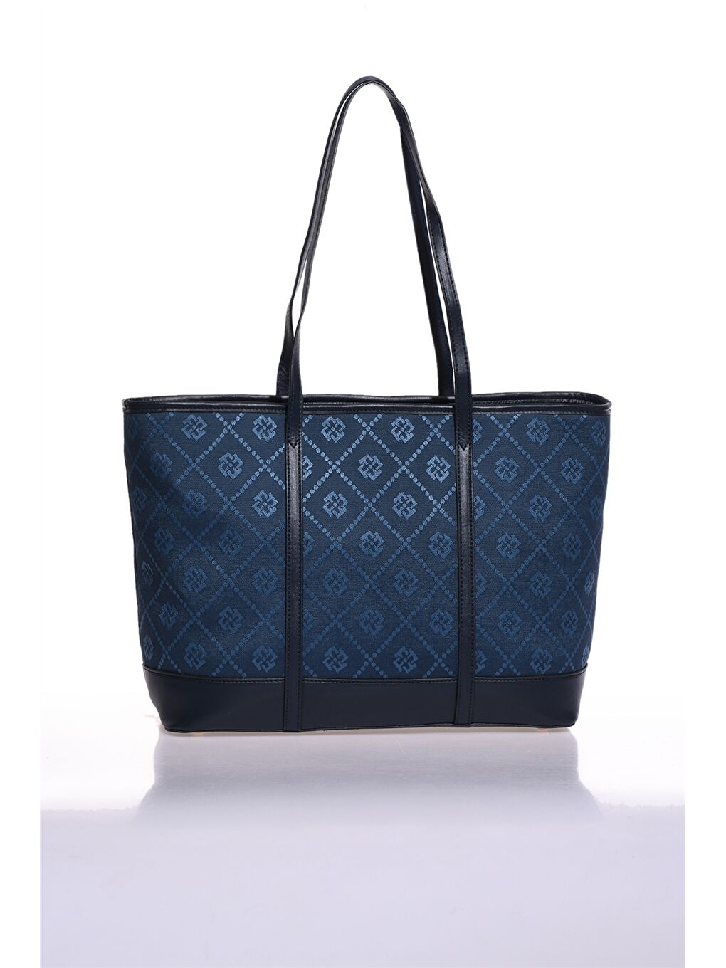 Mavi Deri Görünümlü Baskılı Kadın Tote Çanta-2