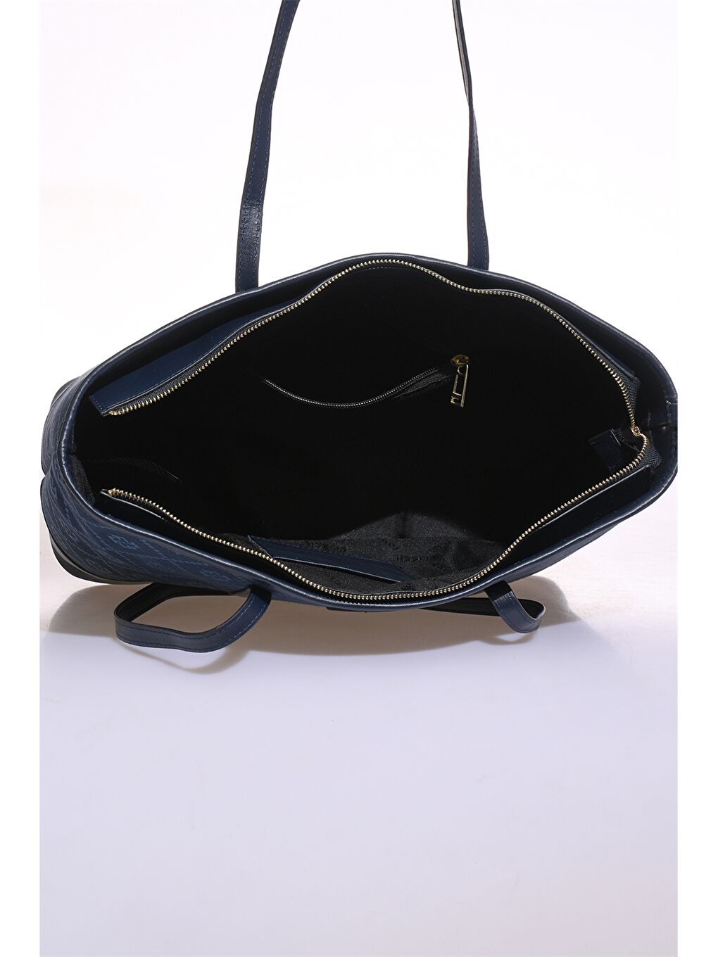 Mavi Deri Görünümlü Baskılı Kadın Tote Çanta-3