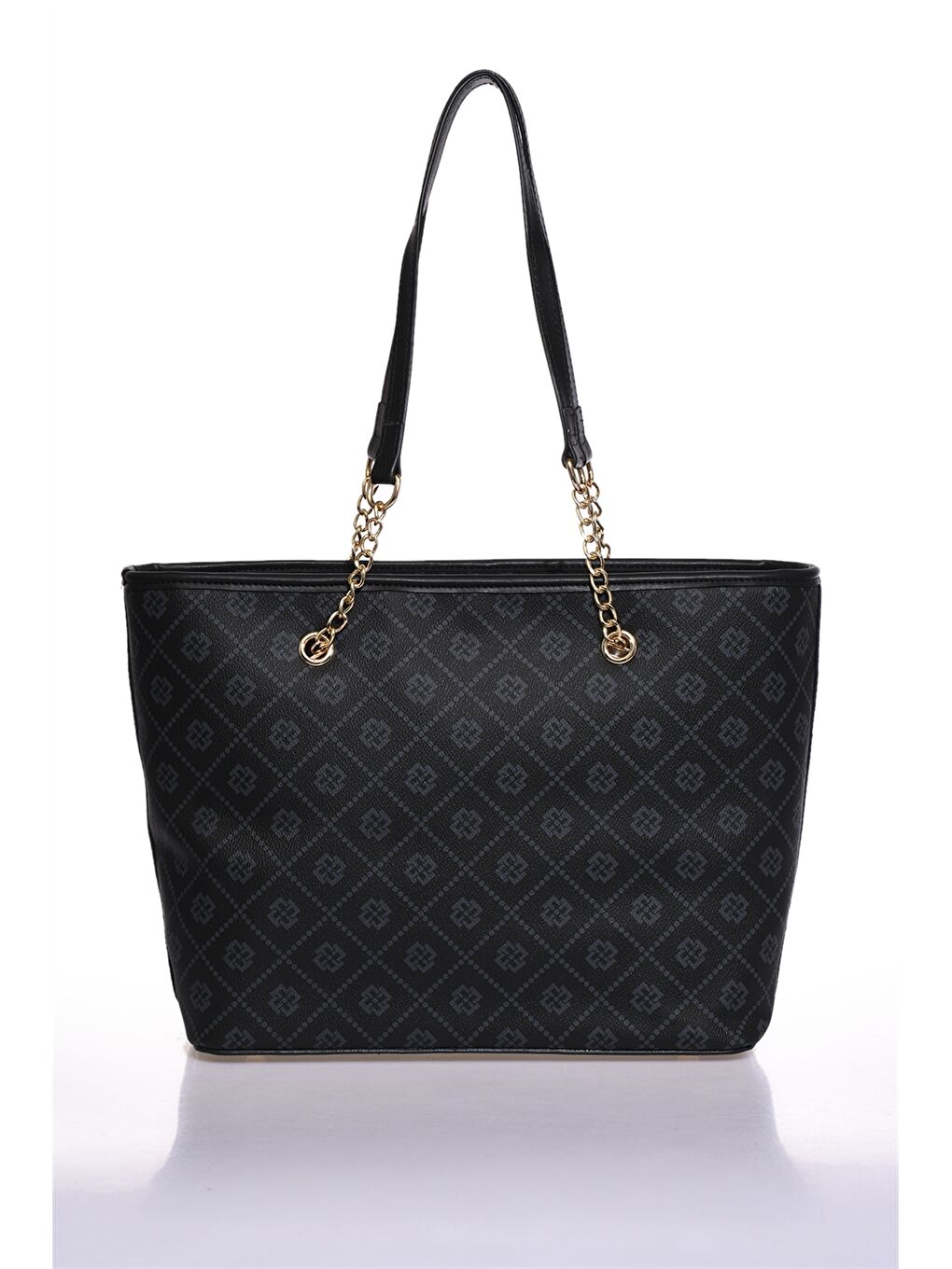 Siyah Deri Görünümlü Baskılı Kadın Tote Çanta-2