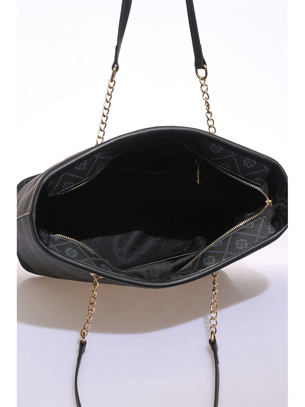 Siyah Deri Görünümlü Baskılı Kadın Tote Çanta-3