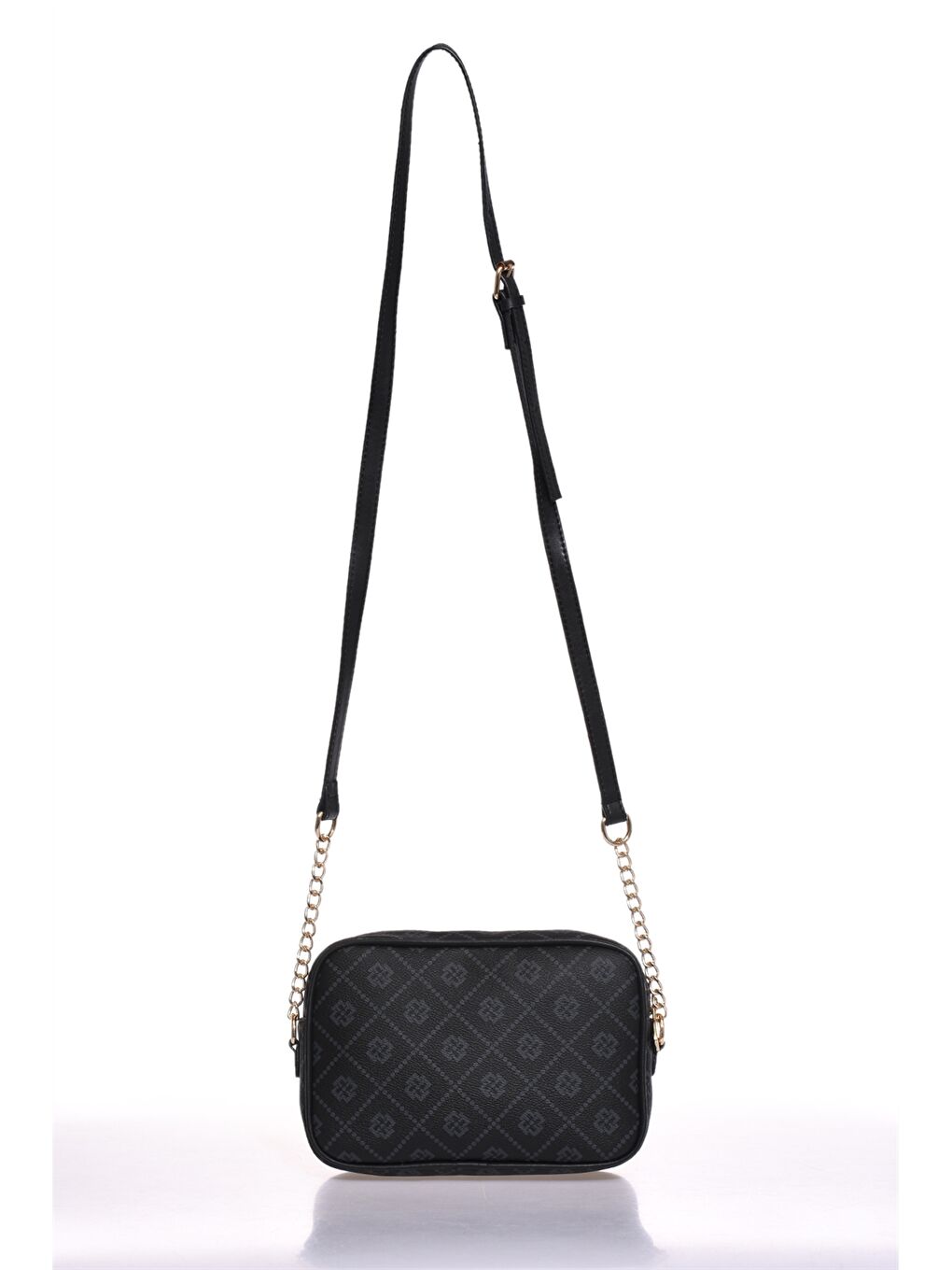 Siyah Deri Görünümlü Desenli Kadın Çapraz Çanta-2