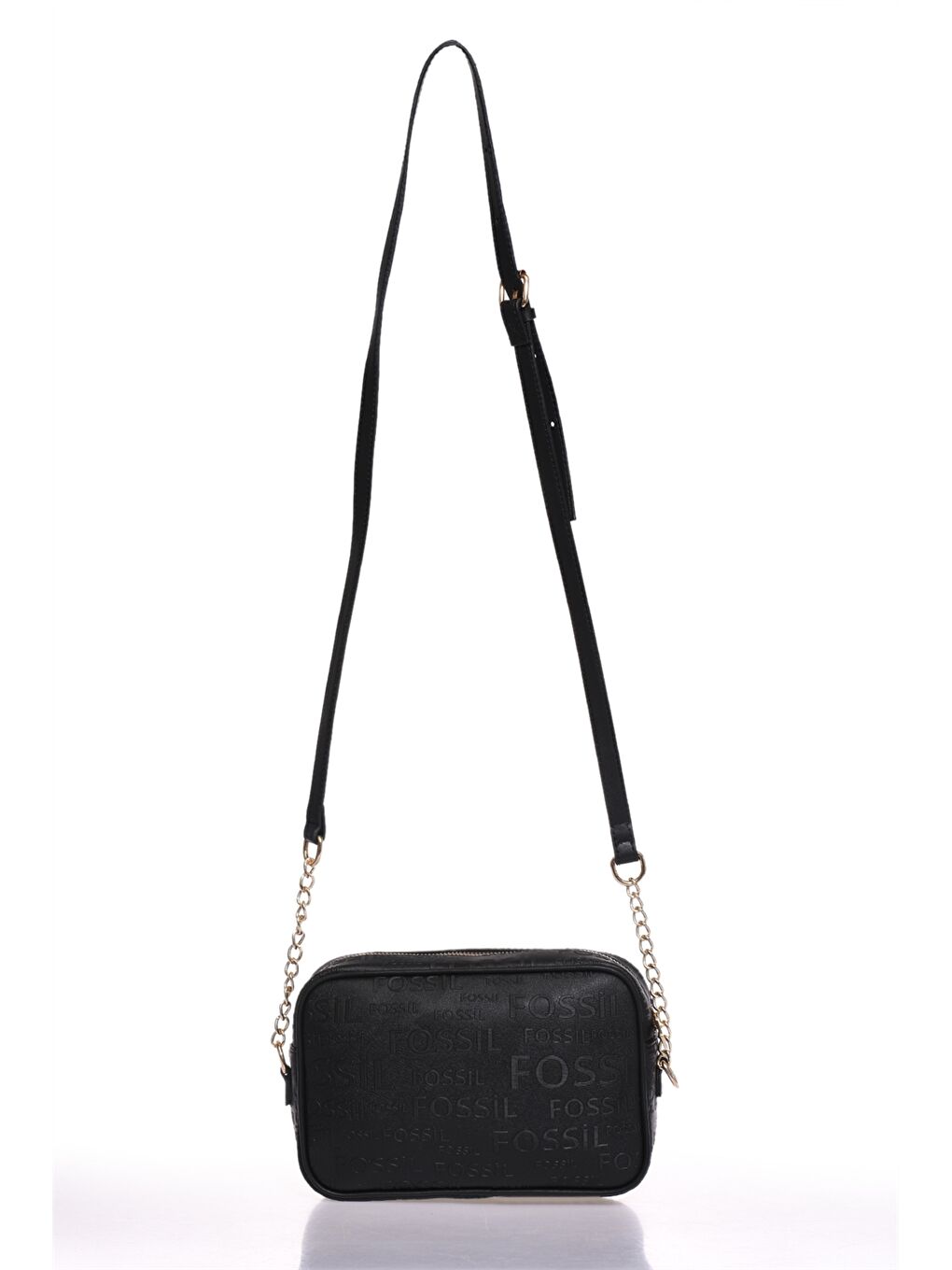 Siyah Deri Görünümlü Desenli Kadın Çapraz Çanta-2