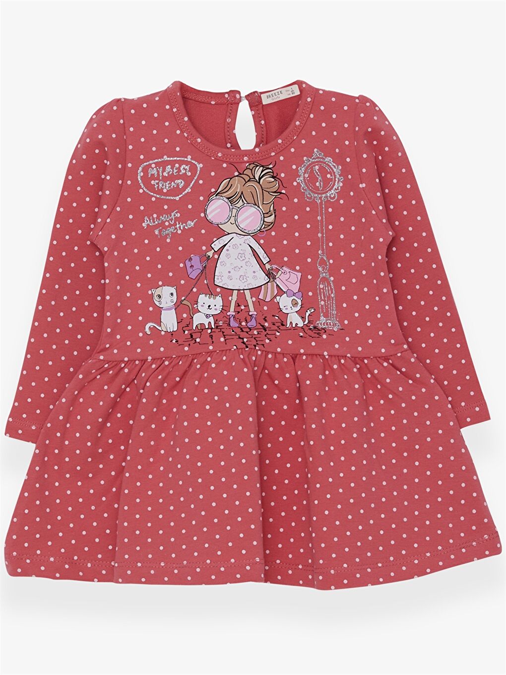 Turuncu Bisiklet Yaka Uzun Kollu Kız Bebek Elbise