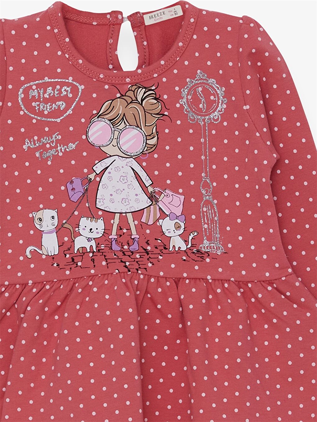 Turuncu Bisiklet Yaka Uzun Kollu Kız Bebek Elbise-2