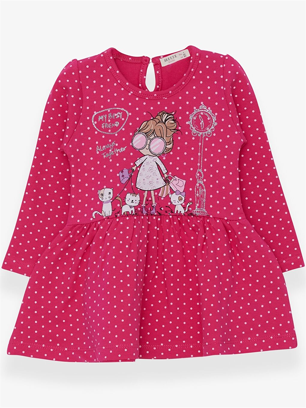 Pembe Bisiklet Yaka Uzun Kollu Kız Bebek Elbise