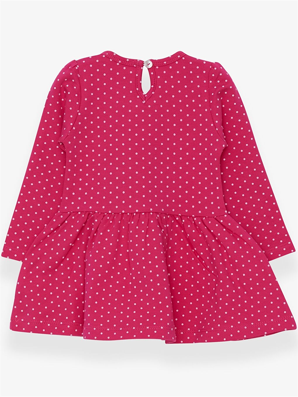 Pembe Bisiklet Yaka Uzun Kollu Kız Bebek Elbise-1