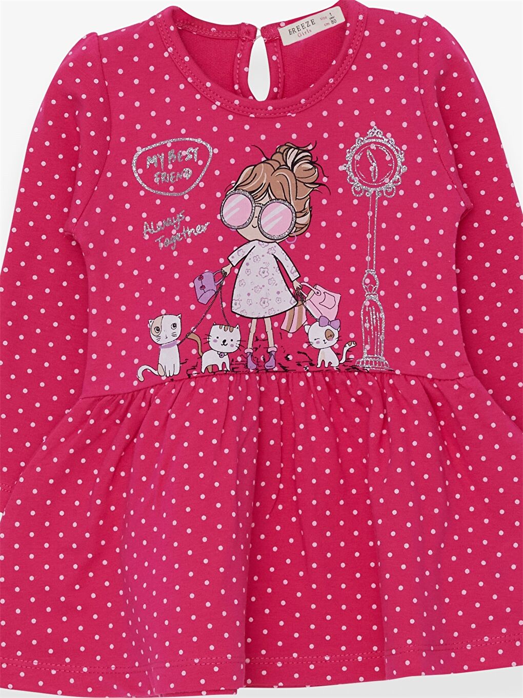 Pembe Bisiklet Yaka Uzun Kollu Kız Bebek Elbise-2