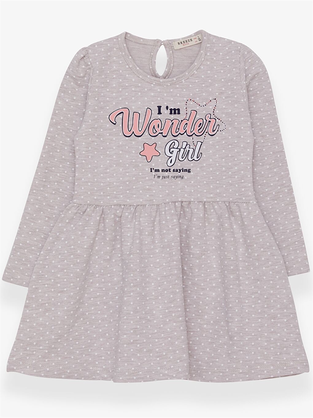 Bej Bisiklet Yaka Uzun Kollu Kız Bebek Elbise