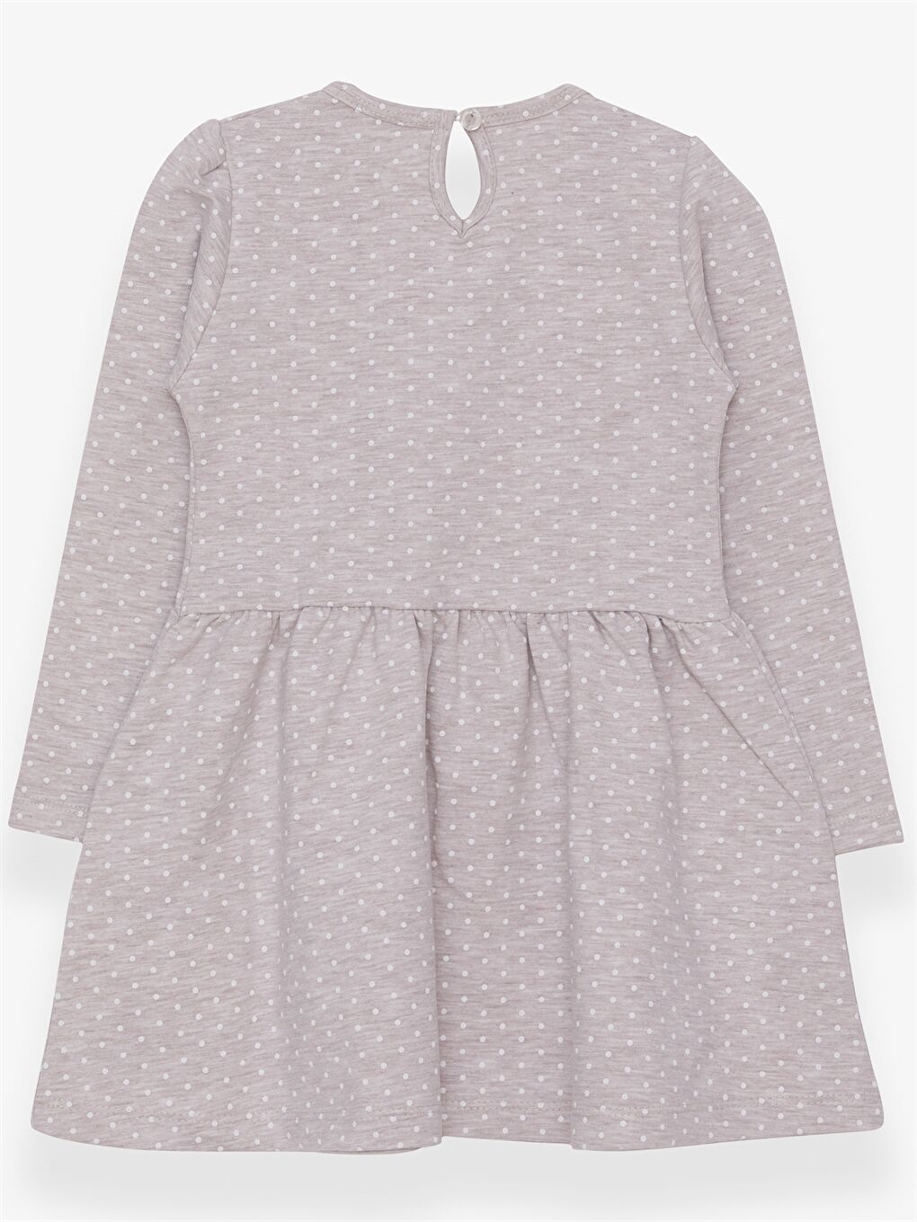 Bej Bisiklet Yaka Uzun Kollu Kız Bebek Elbise-1