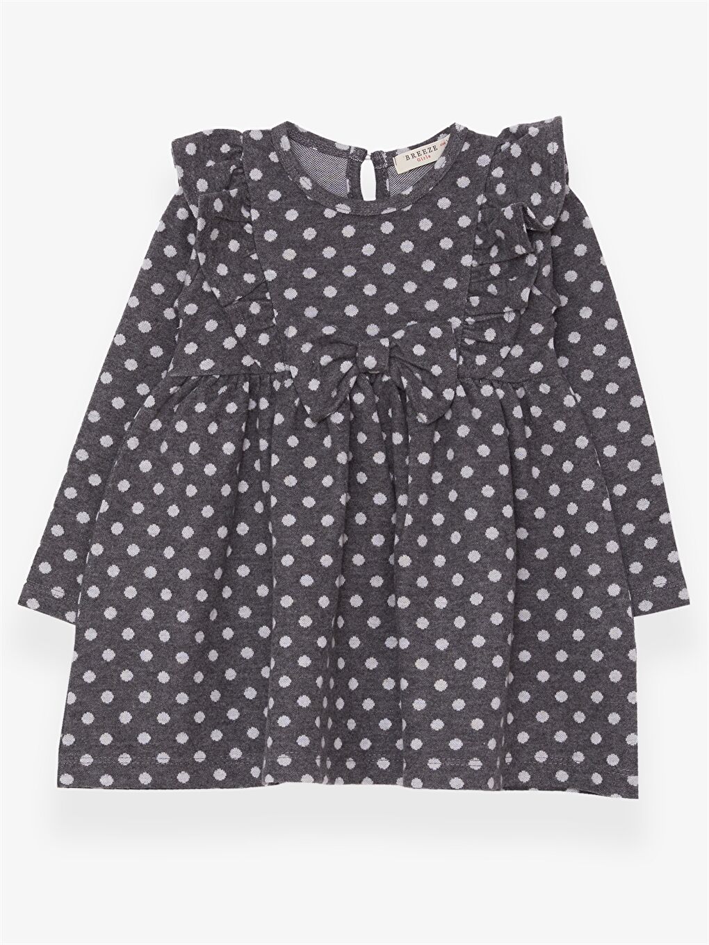 Gri Bisiklet Yaka Uzun Kollu Kız Bebek Elbise