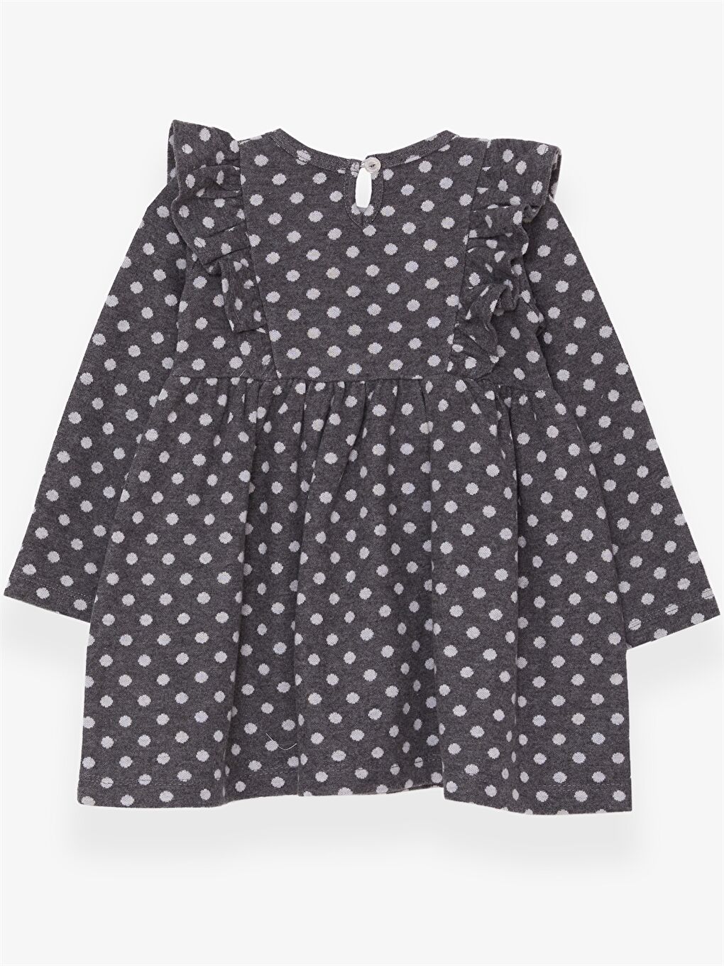 Gri Bisiklet Yaka Uzun Kollu Kız Bebek Elbise-1