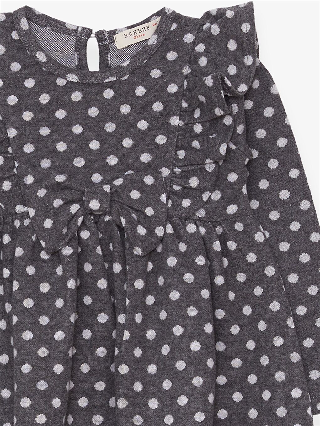 Gri Bisiklet Yaka Uzun Kollu Kız Bebek Elbise-2