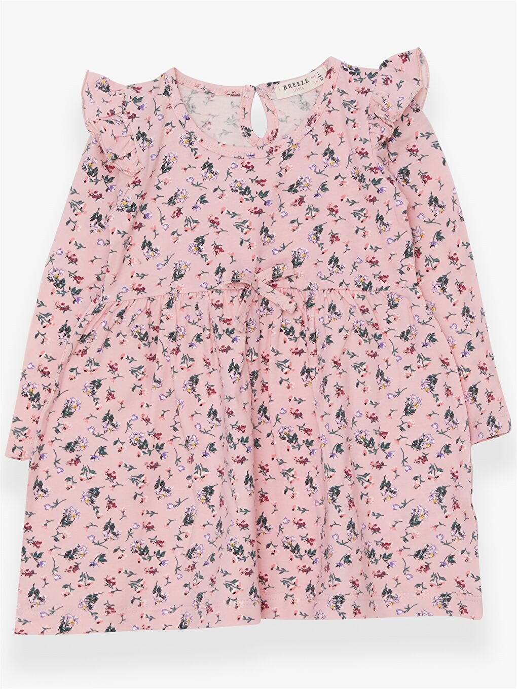 Pembe Bisiklet Yaka Uzun Kollu Kız Bebek Elbise