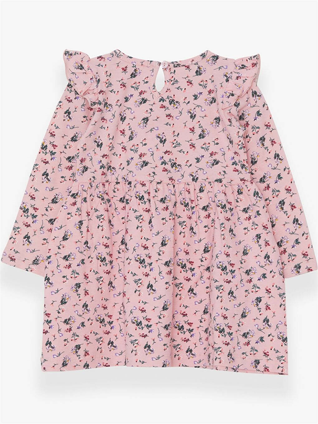 Pembe Bisiklet Yaka Uzun Kollu Kız Bebek Elbise-1