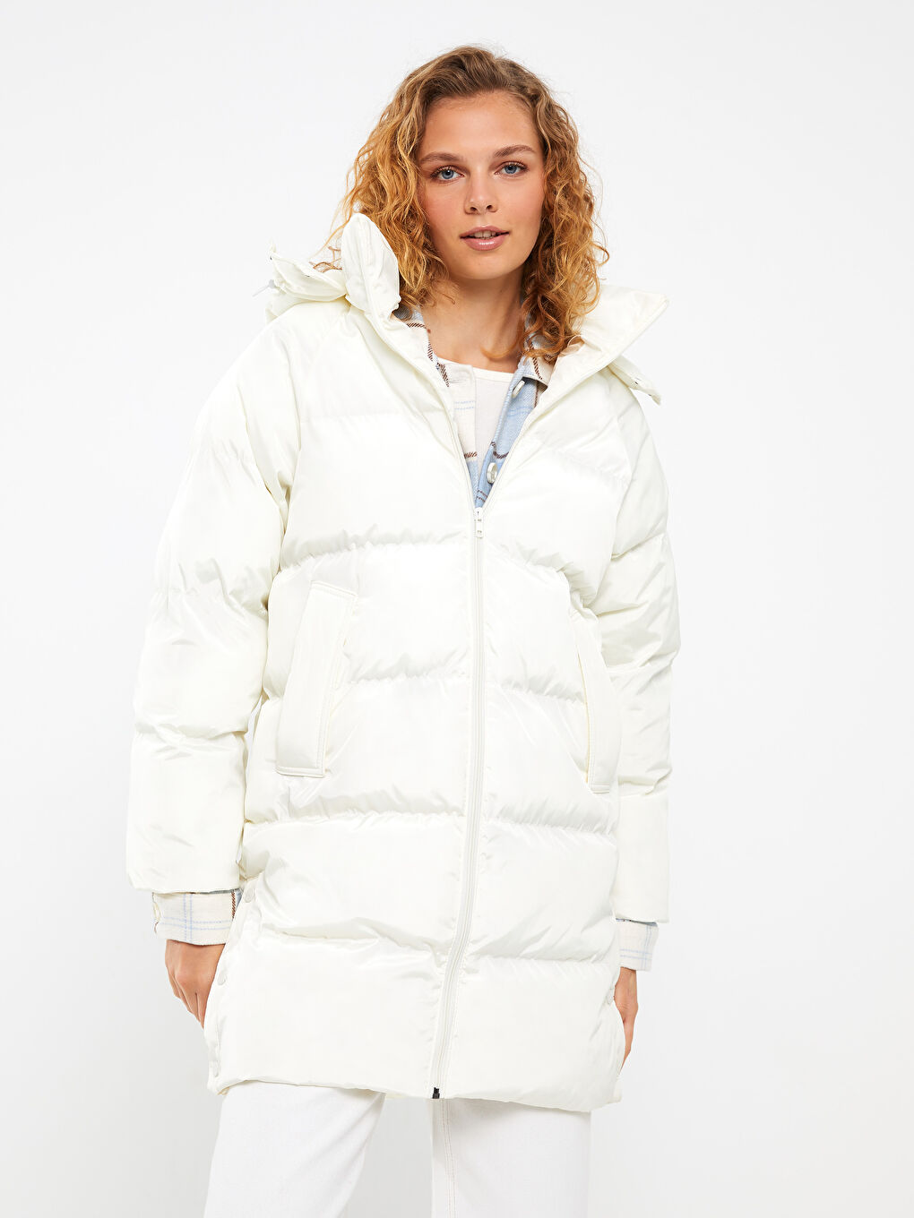 Women's Hooded Plain Puffer Coat-1