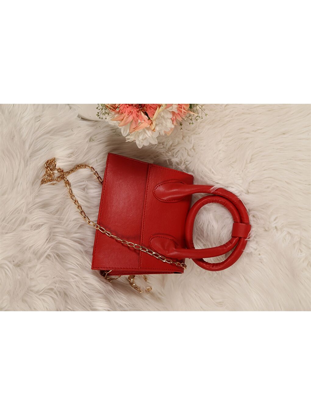 Kırmızı Deri Görünümlü Kadın Omuz Çantası-1