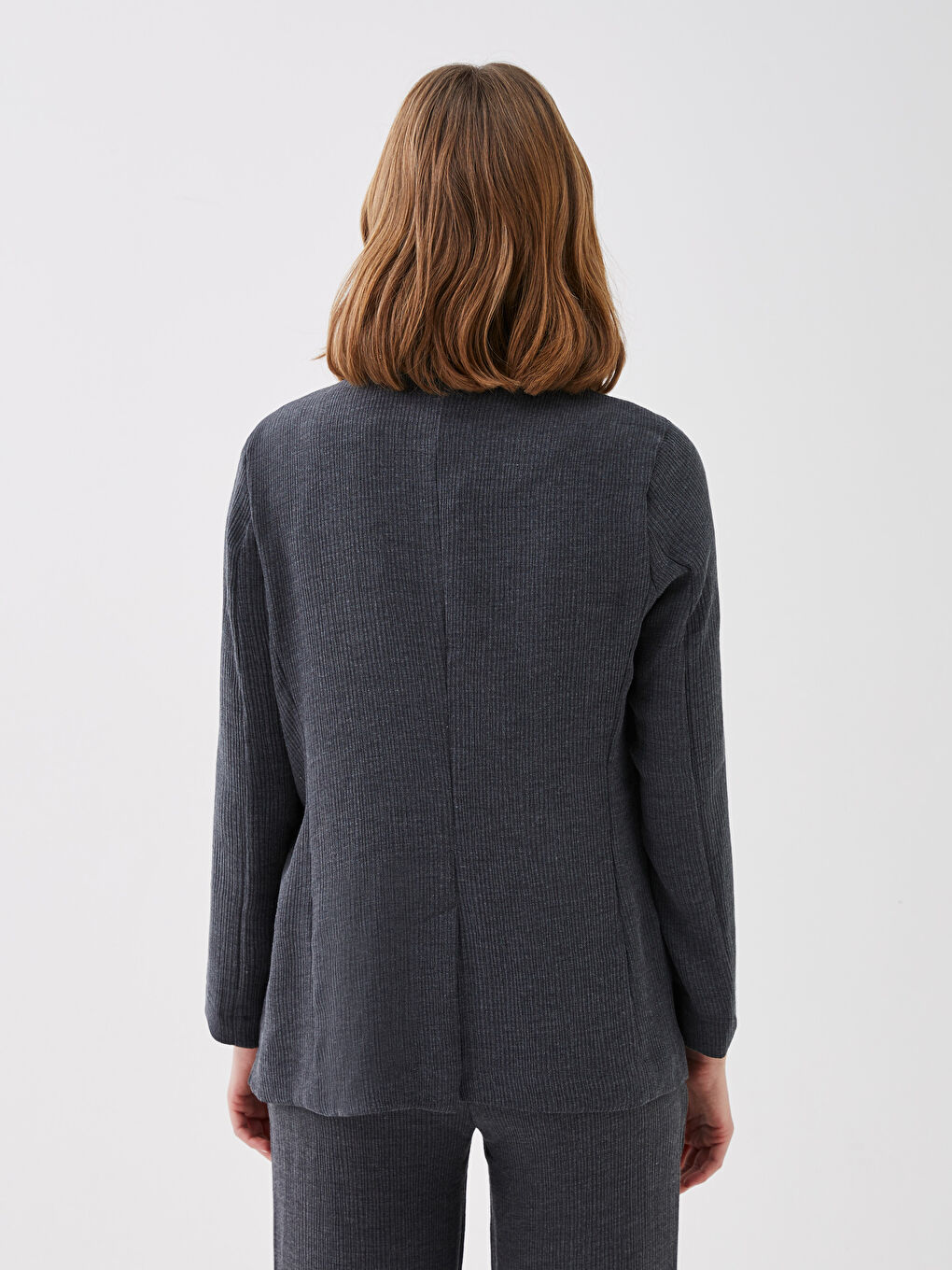 Antrasit Şal Yaka Düz Uzun Kollu Kadın Blazer Ceket-5