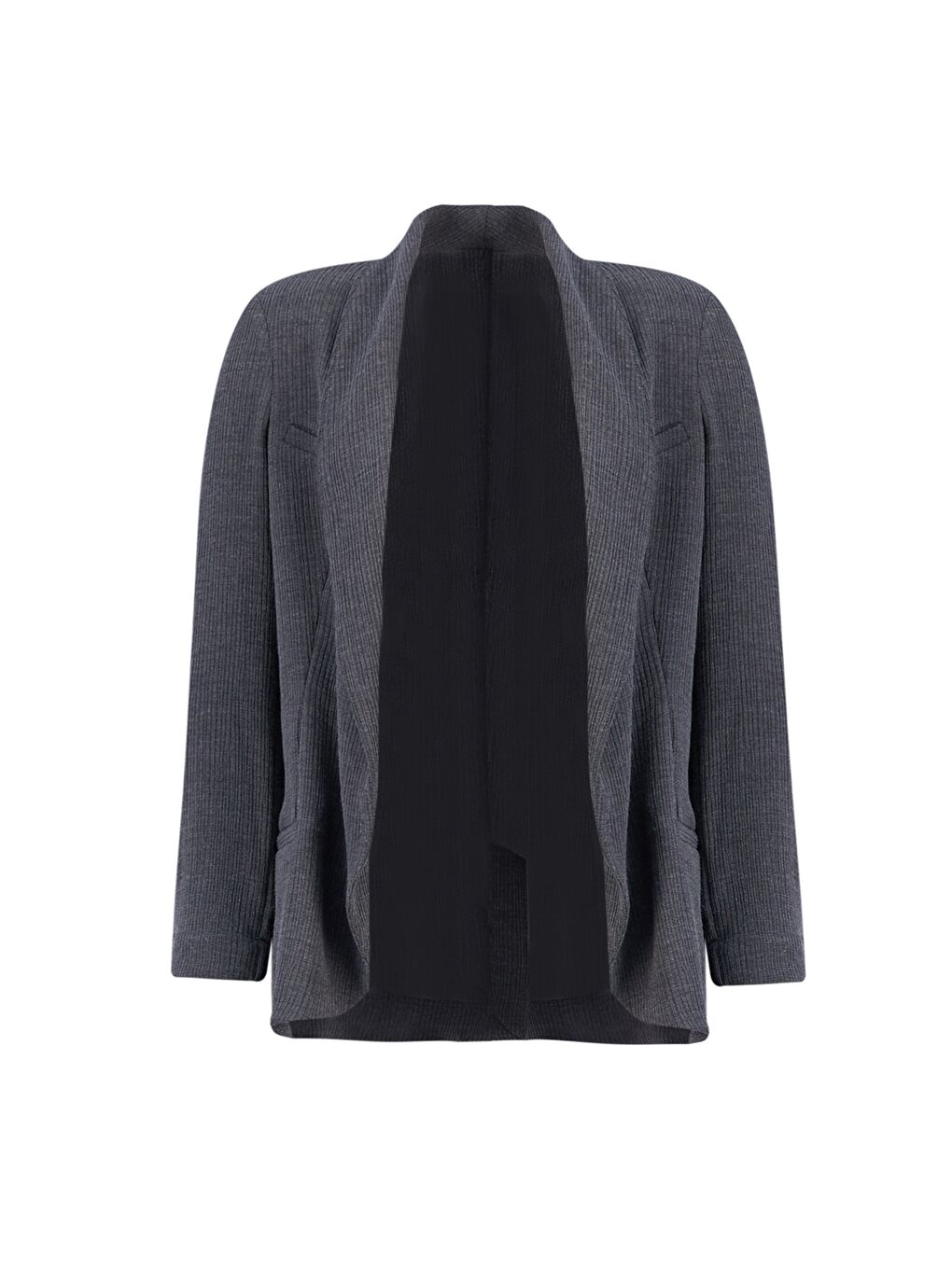 Antrasit Şal Yaka Düz Uzun Kollu Kadın Blazer Ceket-9