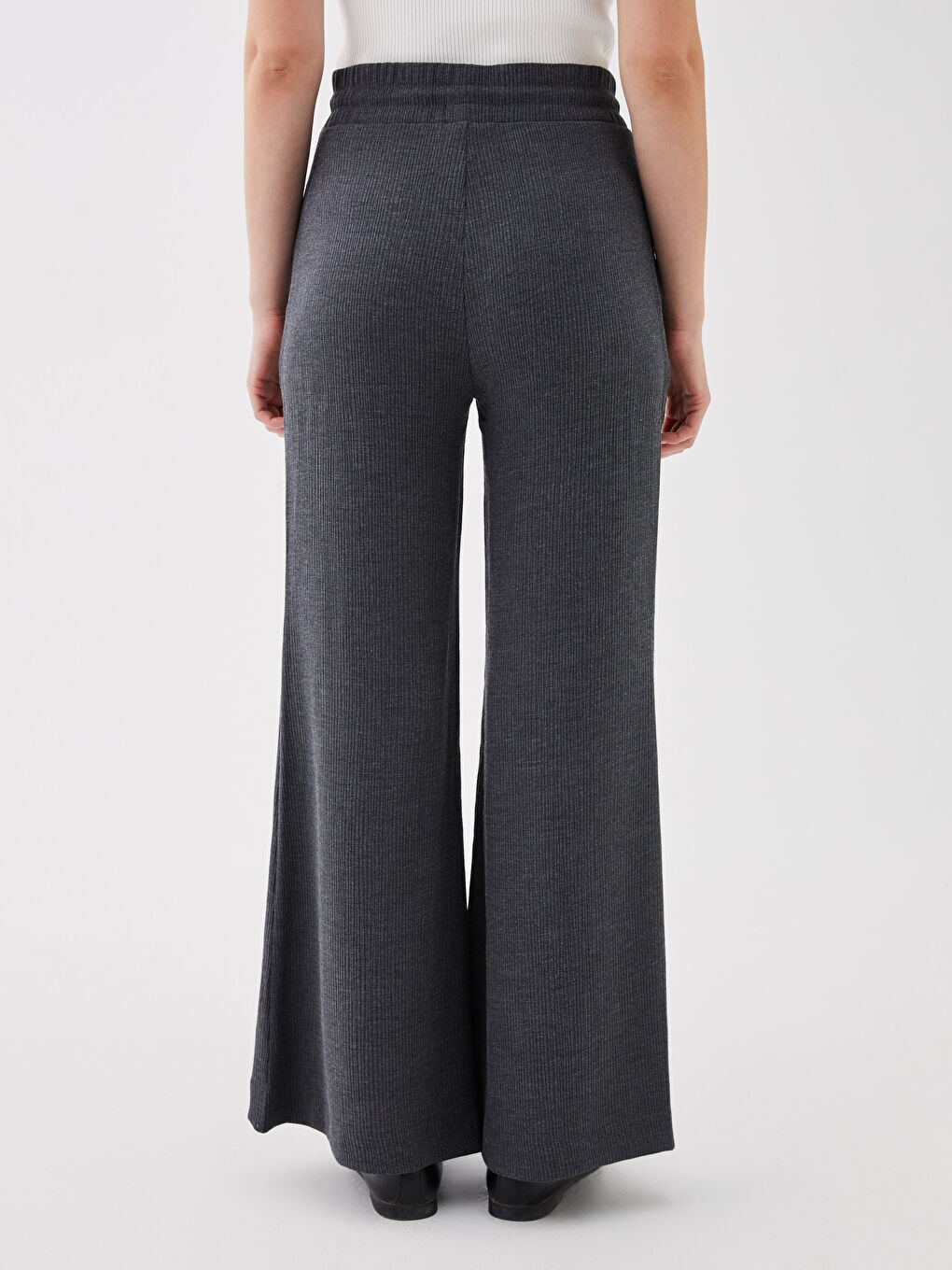 Antrasit Beli Lastikli İspanyol Paça Kadın Pantolon-4