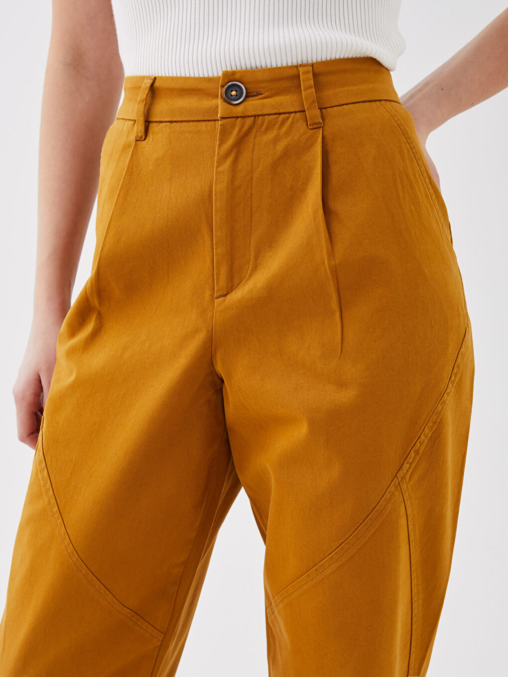 Sarı Panel Dikiş Detaylı Kadın Chino Pantolon-2