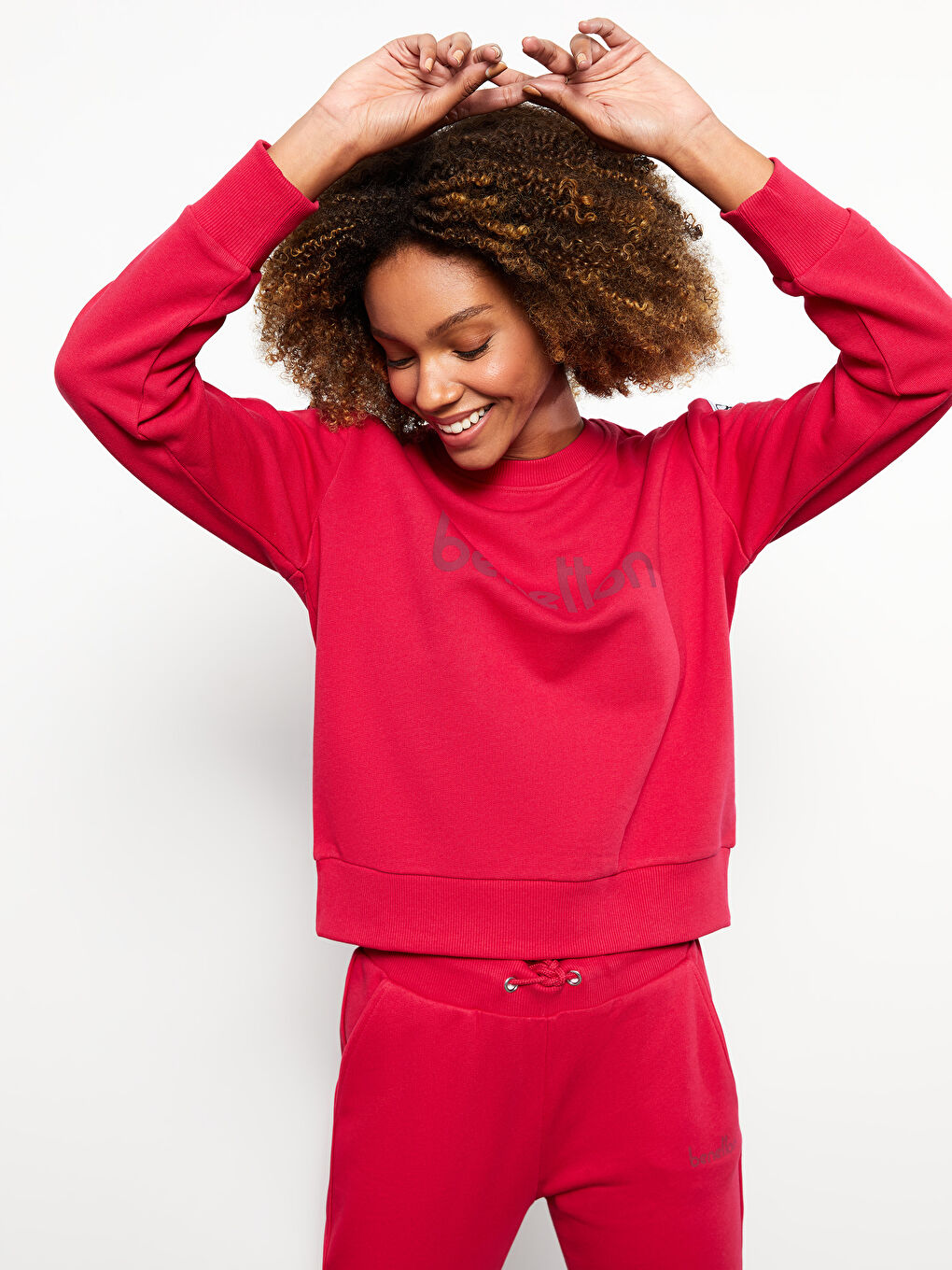 Fuşya Bisiklet Yaka Baskılı Uzun Kollu Kadın Sweatshirt-1