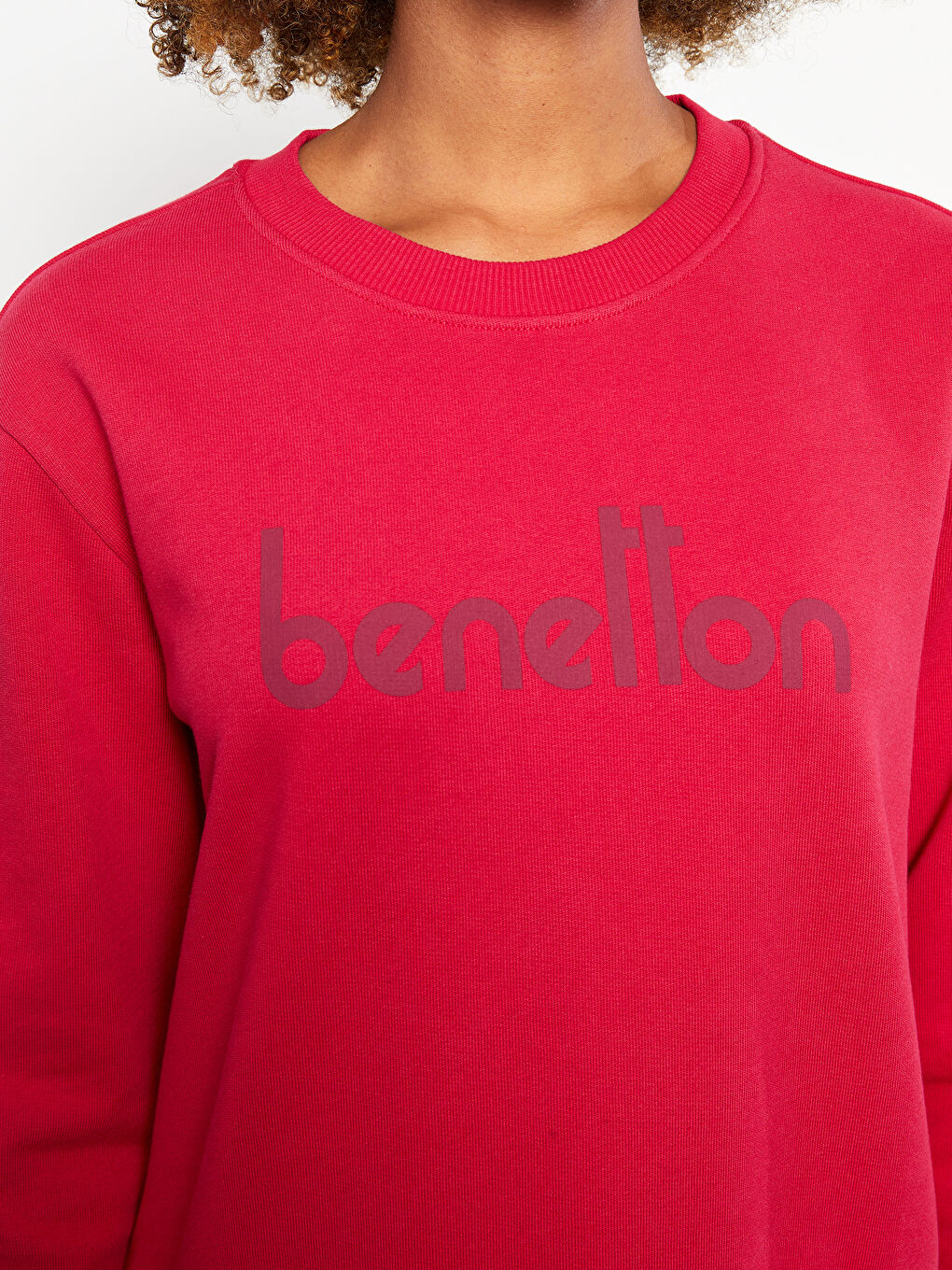 Fuşya Bisiklet Yaka Baskılı Uzun Kollu Kadın Sweatshirt-3