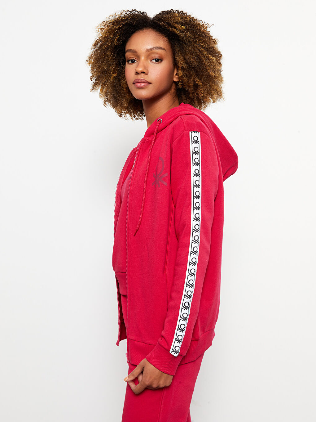 Pembe Kapüşonlu Desenli Uzun Kollu Kadın Sweatshirt-1