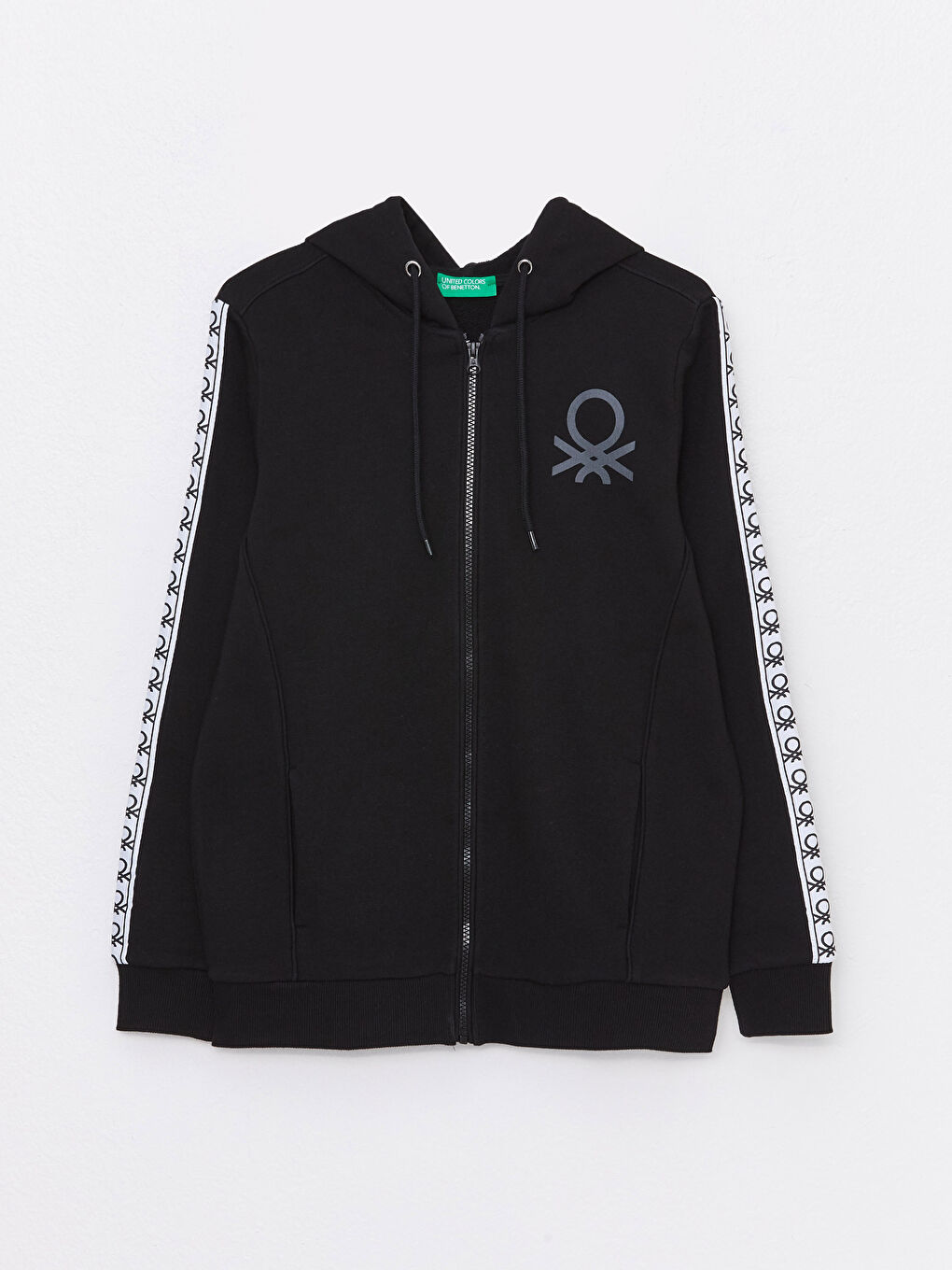 Siyah Kapüşonlu Desenli Uzun Kollu Kadın Sweatshirt