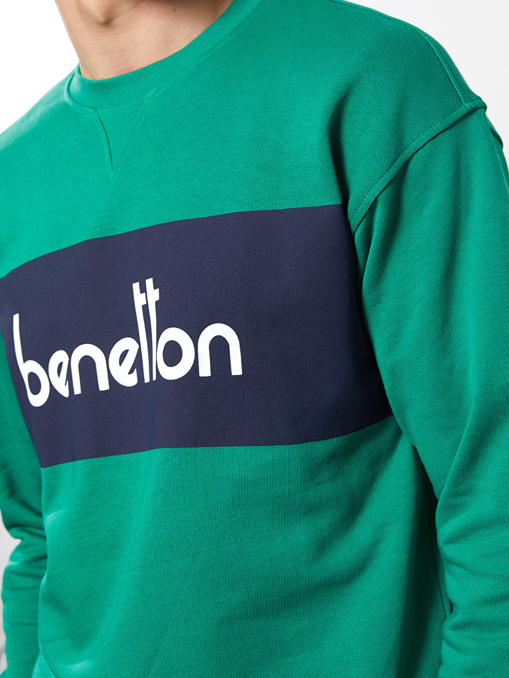 Yeşil Bisiklet Yaka Uzun Kollu Baskılı Erkek Sweatshirt-3