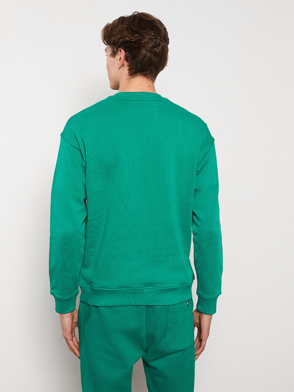 Yeşil Bisiklet Yaka Uzun Kollu Baskılı Erkek Sweatshirt-4