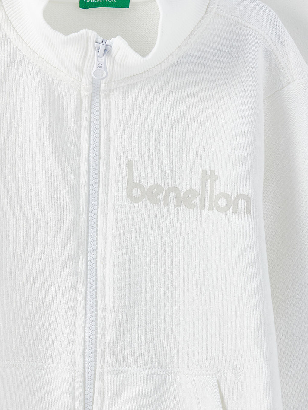 Beyaz Dik Yaka Baskılı Uzun Kollu Erkek Çocuk Fermuarlı Sweatshirt-2