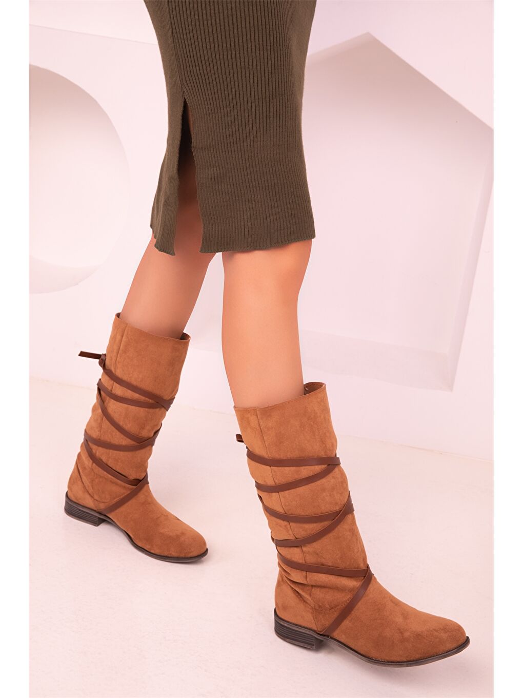 Ekru Süet Görünümlü Kadın Çizme-2