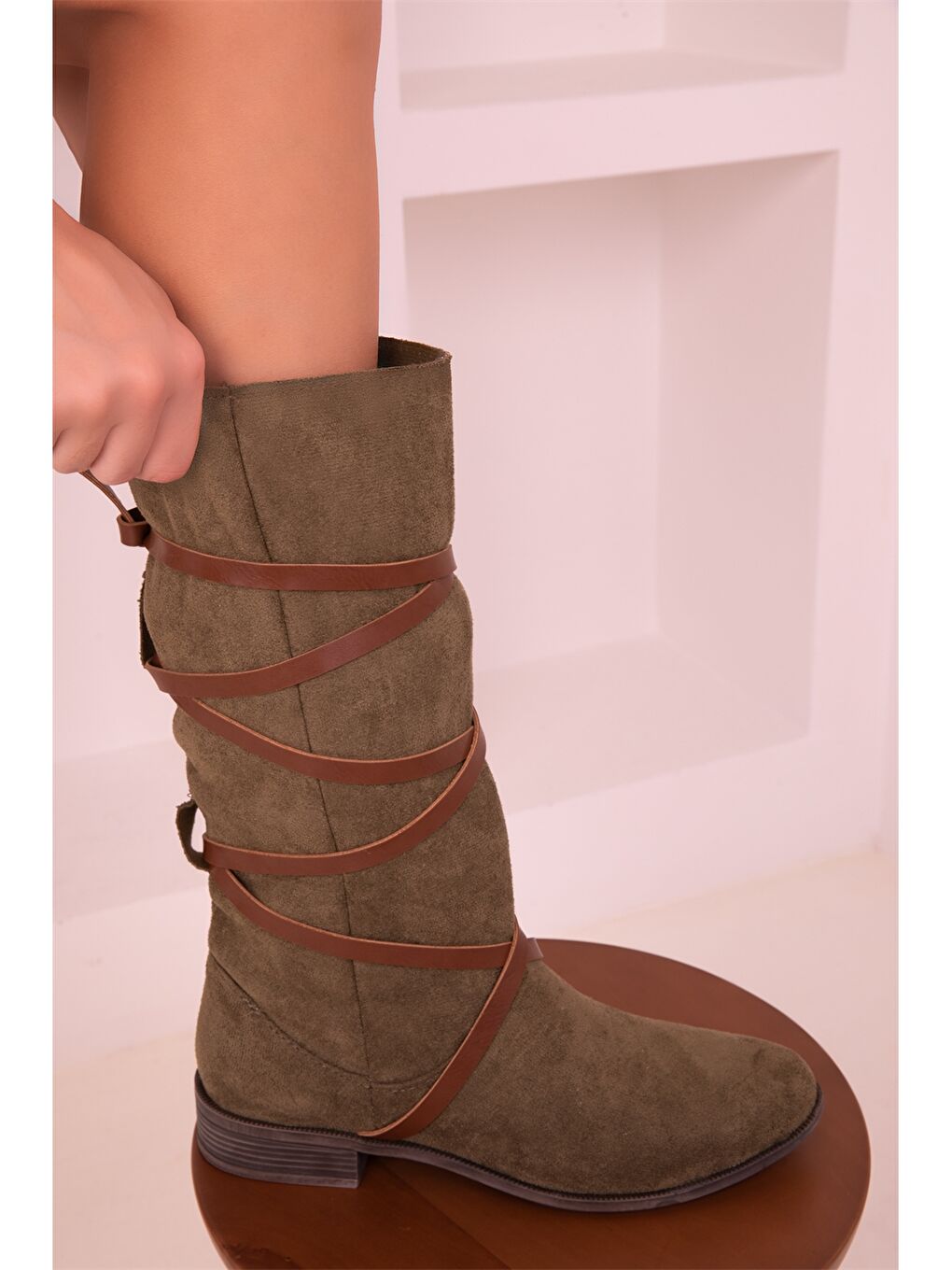 Haki Süet Görünümlü Kadın Çizme-2