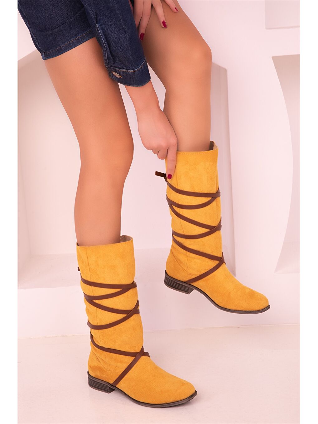 Soho Exclusive Sari Süet Görünümlü Kadın Çizme