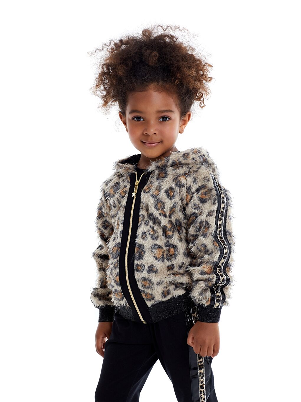 Siyah Kapüşonlu Desenli Uzun Kollu Kız Çocuk Takım 2'li-2