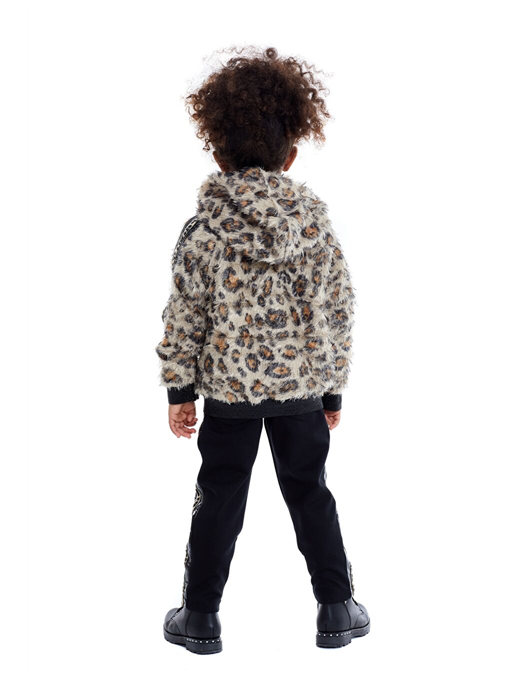 Siyah Kapüşonlu Desenli Uzun Kollu Kız Çocuk Takım 2'li-3