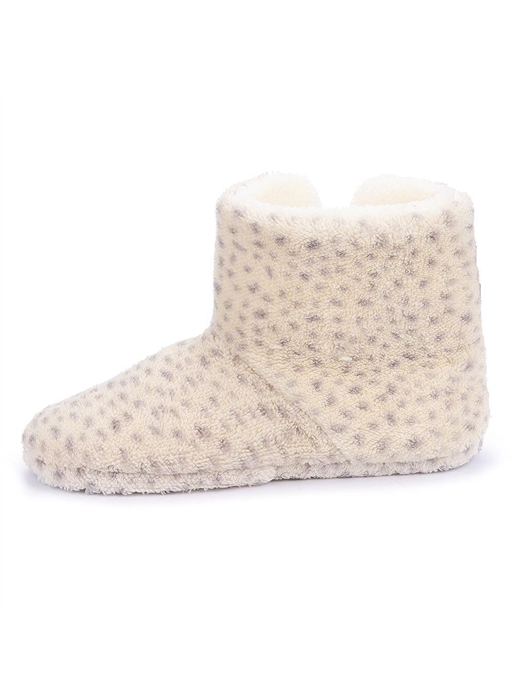 Gri Ponpon Detaylı Desenli Kadın Ev Botu-4