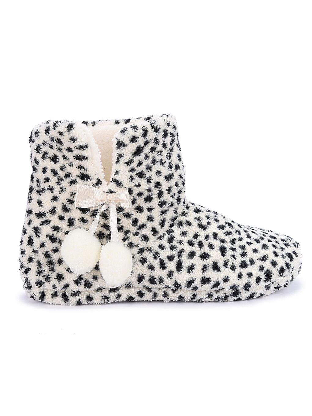 Siyah Ponpon Detaylı Desenli Kadın Ev Botu-3