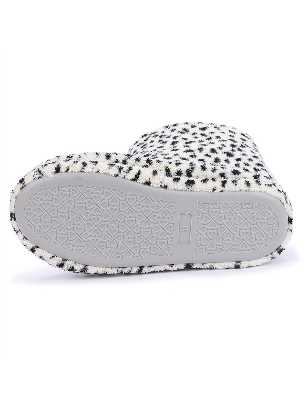 Siyah Ponpon Detaylı Desenli Kadın Ev Botu-5