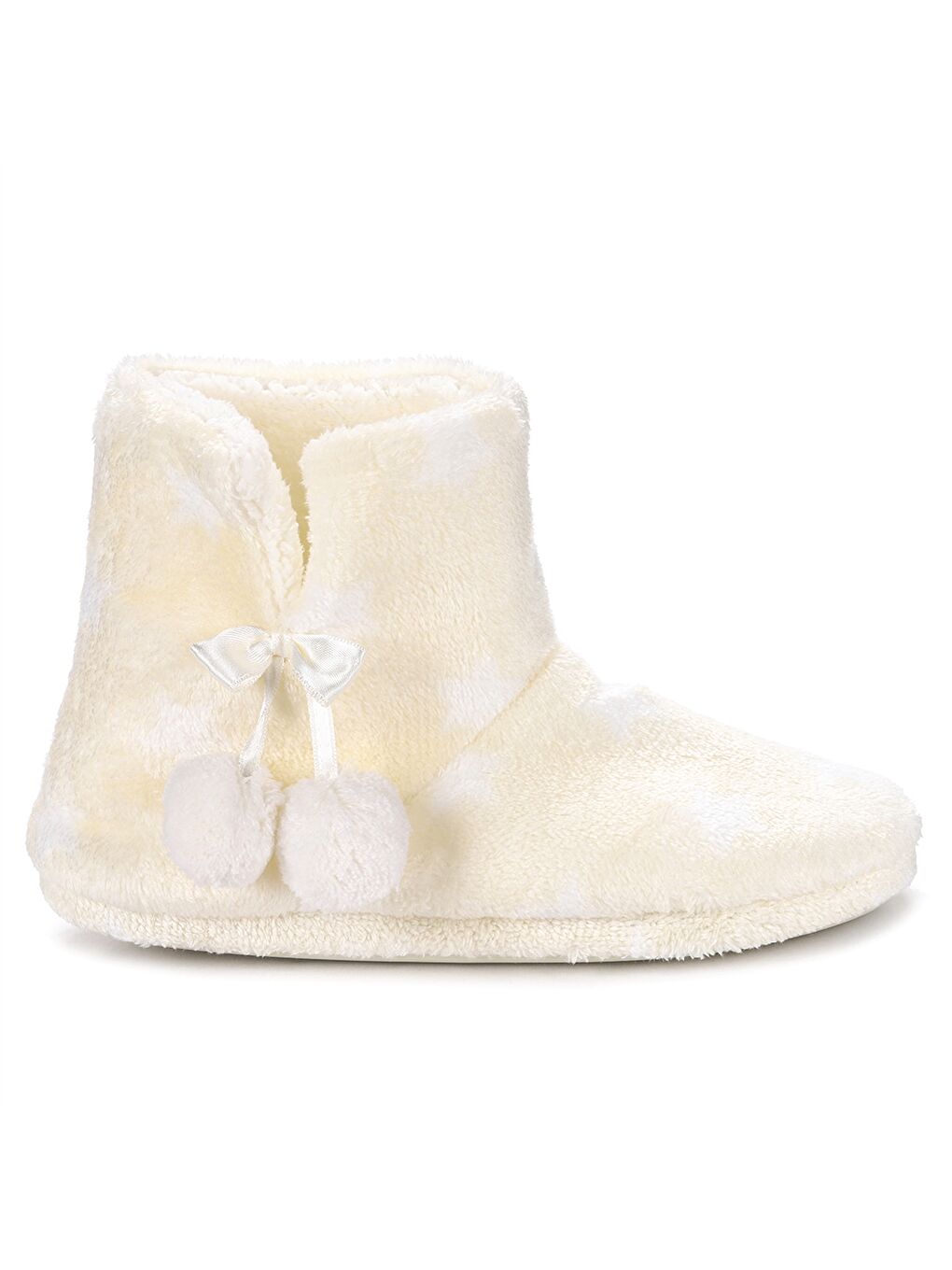 Ekru Ponpon Detaylı Desenli Kadın Ev Botu-3