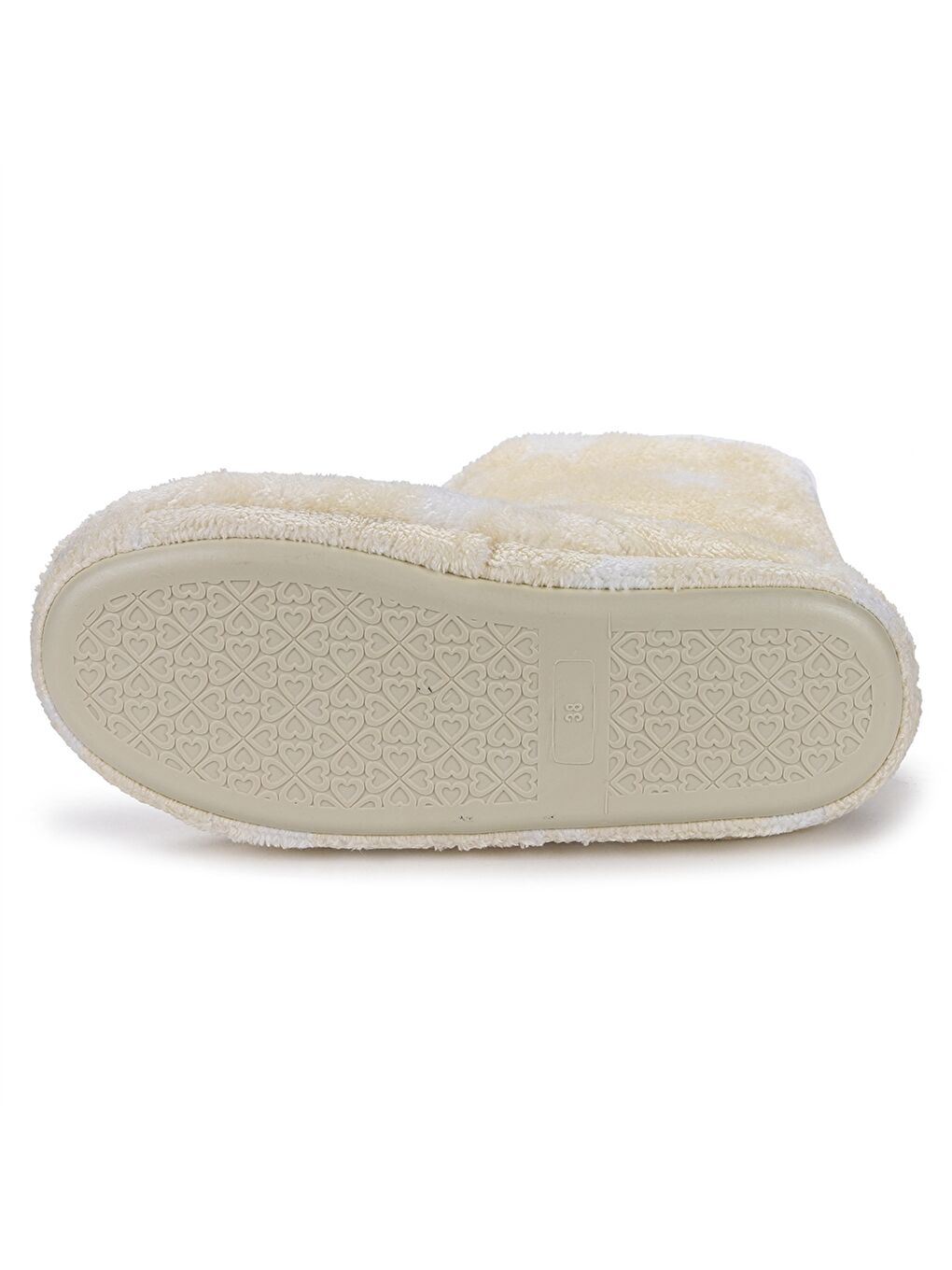 Ekru Ponpon Detaylı Desenli Kadın Ev Botu-5