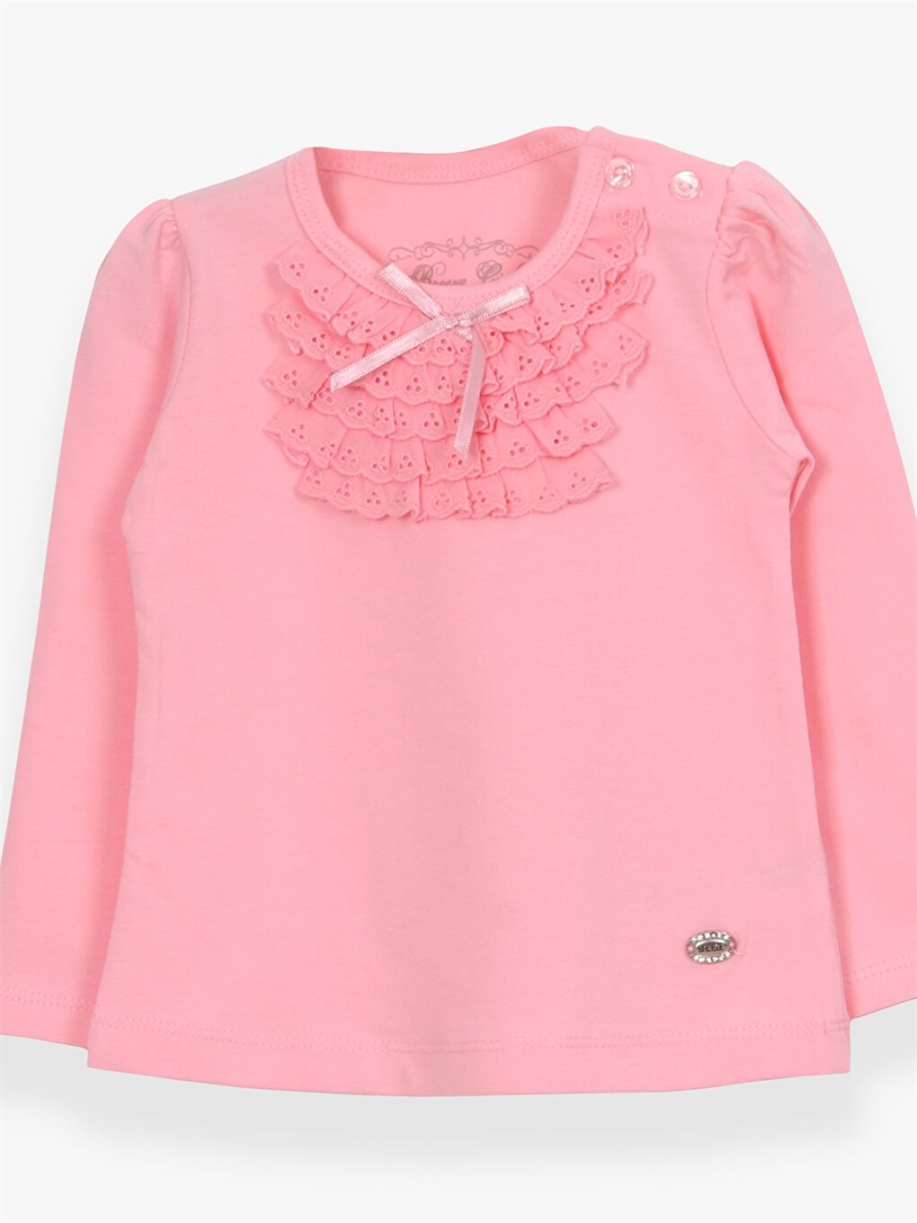 Pembe Bisiklet Yaka Uzun Kollu Kız Bebek Tişört-2