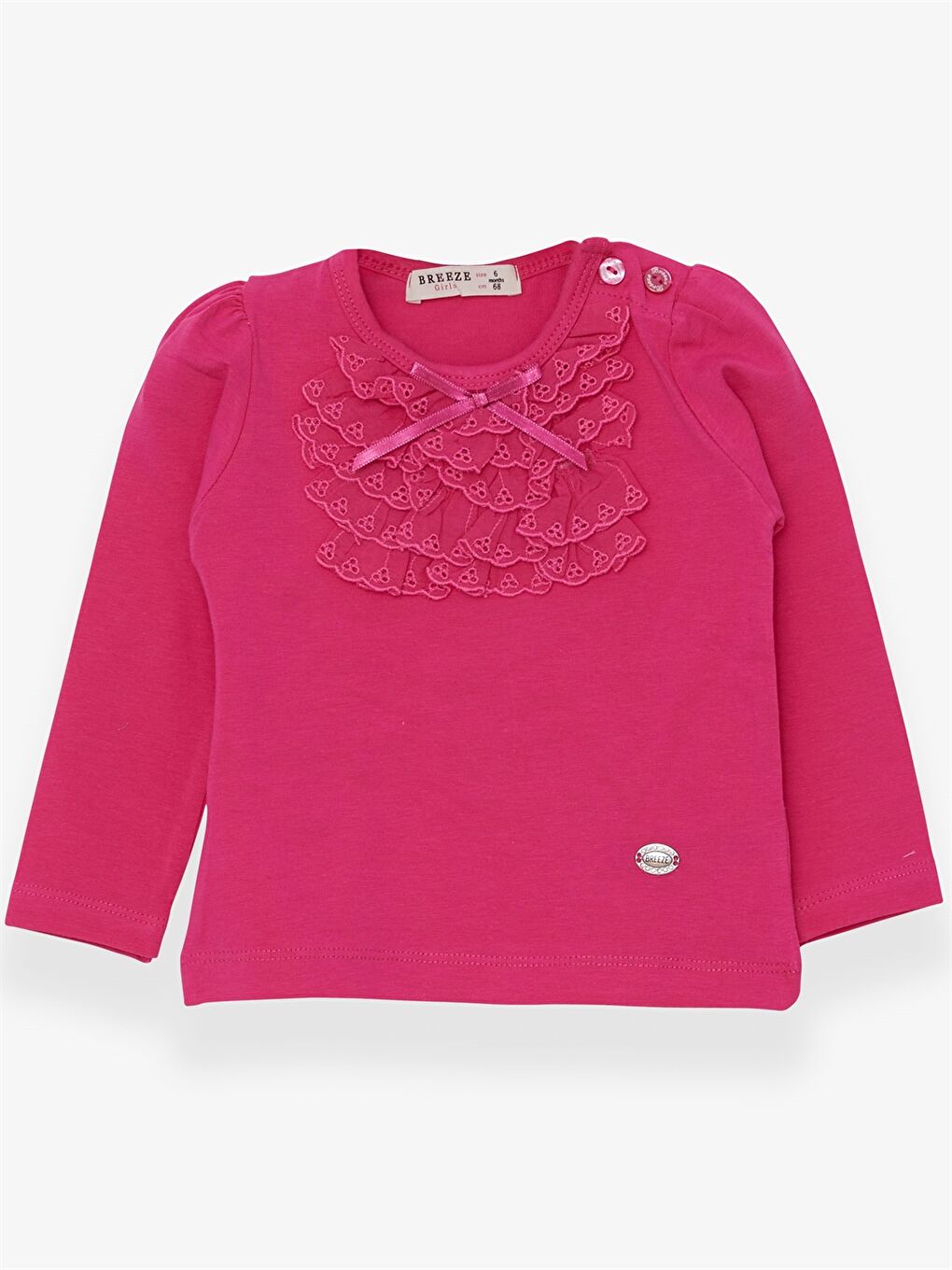 Fuşya Bisiklet Yaka Uzun Kollu Kız Bebek Tişört