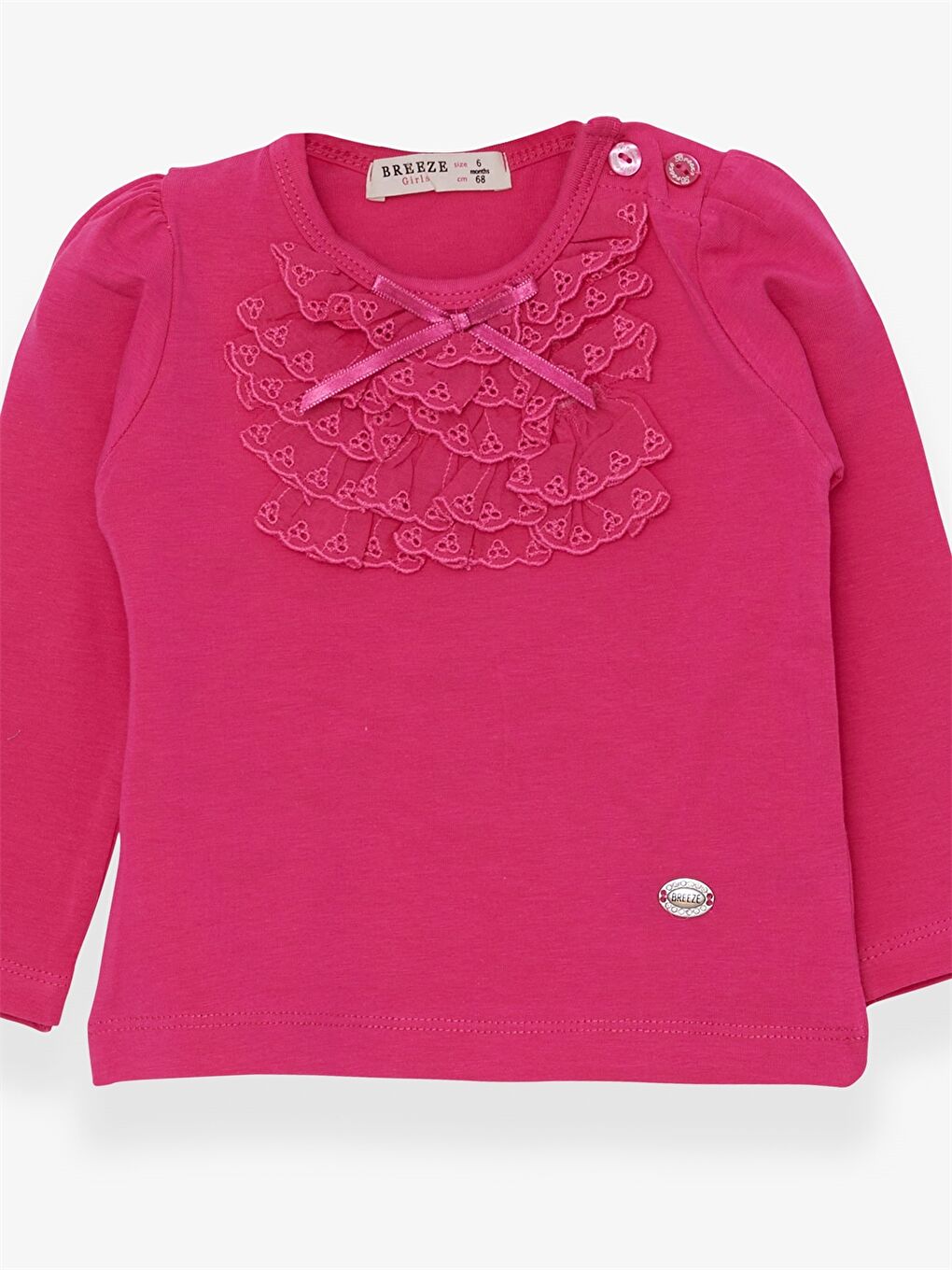 Fuşya Bisiklet Yaka Uzun Kollu Kız Bebek Tişört-2